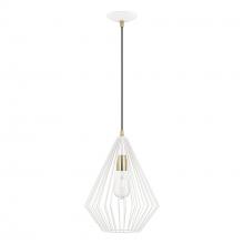  41325-13 - 1 Light Textured White with Antique Brass Accents Pendant