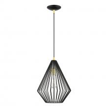  41325-68 - 1 Light Shiny Black with Polished Brass Accents Pendant