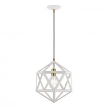  41328-13 - 1 Light Textured White with Antique Brass Accents Pendant