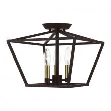  49430-07 - 3 Light Bronze with Antique Brass Accents Square Semi-Flush