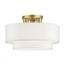  50305-33 - 3 Light Soft Gold Large Semi-Flush with Hand Crafted Off-White Color Fabric Hardback Shades