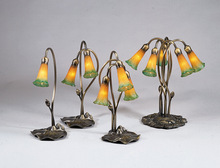  13595 - 16" High Amber/Green Pond Lily 3 LT Accent Lamp