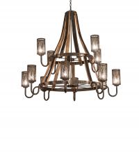  245818 - 60" Wide Barrel Stave Winter Maple 12 Light Two Tier Chandelier