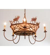  50040 - 35"W Elk on the Loose 5 Arm Chandelier