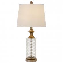  B)-2959TB - 100W Breda Glass Table Lamp With Taper Drum Hardback Fabric Shade