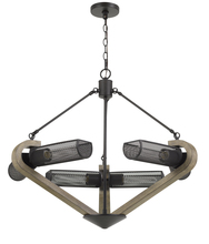  FX-3740-6 - 60W X 6 Baden Metal/Wood Chandelier With Mesh Shades (Edison Bulbs Are Not included)