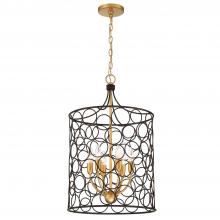  STM-B5106-BZ-GA - Stemmons 6 Light Bronze + Antique Gold Lantern Chandelier