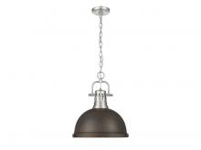  3602-L PW-RBZ - Duncan 1-Light Pendant with Chain in Pewter with Rubbed Bronze