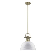  3604-L AB-WH - Duncan 1 Light Pendant with Rod in Aged Brass with a White Shade