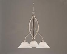  263-BN-510 - Three Light Brushed Nickel White Alabaster Glass Down Chandelier