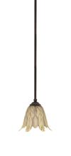  560-DG-1025 - Zilo Stem Hung Mini Pendant, Dark Granite Finish, 7" Vanilla Leaf Glass