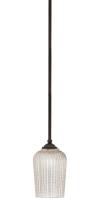  560-DG-4253 - Zilo Stem Hung Mini Pendant, Dark Granite Finish, 5" Silver Textured Glass