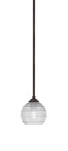  560-DG-5110 - Zilo Stem Hung Mini Pendant, Dark Granite Finish, 6" Clear Ribbed Glass