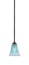  560-DG-725 - Zilo Stem Hung Mini Pendant, Dark Granite Finish, 5.5" Fluted Teal Crystal Glass