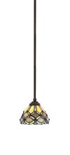  560-DG-9435 - Zilo Stem Hung Mini Pendant, Dark Granite Finish, 7" Grand Merlot Art Glass