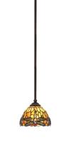  560-DG-9465 - Zilo Stem Hung Mini Pendant, Dark Granite Finish, 7" Amber Dragonfly Art Glass