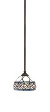  560-DG-9485 - Zilo Stem Hung Mini Pendant, Dark Granite Finish, 7" Royal Merlot Art Glass