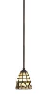  560-DG-9735 - Zilo Stem Hung Mini Pendant, Dark Granite Finish, 7" Cobblestone Art Glass