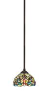  560-DG-9905 - Zilo Stem Hung Mini Pendant, Dark Granite Finish, 7" Kaleidoscope Art Glass