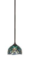  560-DG-9925 - Zilo Stem Hung Mini Pendant, Dark Granite Finish, 7" Turquoise Cypress Art Glass