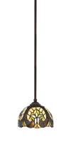  560-DG-9945 - Zilo Stem Hung Mini Pendant, Dark Granite Finish, 7" Ivory Cypress Art Glass