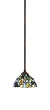  560-DG-9955 - Zilo Stem Hung Mini Pendant, Dark Granite Finish, 7" Blue Mosaic Art Glass