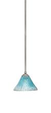  560-GP-458 - Zilo Stem Mini Pendant, Graphite Finish, 7" Teal Crystal Glass