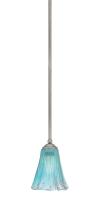  560-GP-725 - Zilo Stem Mini Pendant, Graphite Finish, 5.5" Fluted Teal Crystal Glass