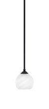  560-MB-4101 - Zilo Stem Mini Pendant, Matte Black Finish, 5.75" White Marble Glass