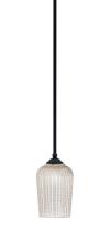  560-MB-4253 - Zilo Stem Mini Pendant, Matte Black Finish, 5" Silver Textured Glass