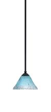  560-MB-458 - Zilo Stem Mini Pendant, Matte Black Finish, 7" Teal Crystal Glass