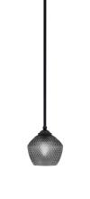  560-MB-4622 - Zilo Stem Mini Pendant, Matte Black Finish, 6" Smoke Textured Glass