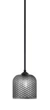  560-MB-4912 - Zilo Stem Mini Pendant, Matte Black Finish, 7" Smoke Textured Glass