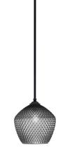  560-MB-4922 - Zilo Stem Mini Pendant, Matte Black Finish, 9" Smoke Textured Glass