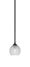  560-MB-5110 - Zilo Stem Mini Pendant, Matte Black Finish, 6" Clear Ribbed Glass