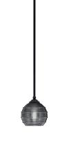  560-MB-5112 - Zilo Stem Mini Pendant, Matte Black Finish, 6" Smoke Ribbed Glass