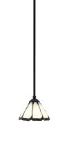  560-MB-9125 - Zilo Stem Mini Pendant, Matte Black Finish, 7" Pearl & Black Flair Art Glass