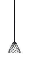  560-MB-9185 - Zilo Stem Mini Pendant, Matte Black Finish, 7" Diamond Ice Art Glass