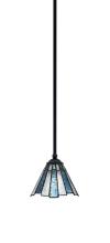  560-MB-9325 - Zilo Stem Mini Pendant, Matte Black Finish, 7" Sea Ice Art Glass