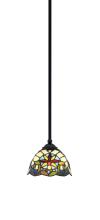  560-MB-9365 - Zilo Stem Mini Pendant, Matte Black Finish, 7" Earth Star Art Glass