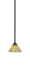  560-MB-9415 - Zilo Stem Mini Pendant, Matte Black Finish, 7" Starlight Art Glass