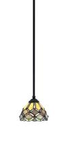  560-MB-9435 - Zilo Stem Mini Pendant, Matte Black Finish, 7" Grand Merlot Art Glass