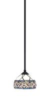  560-MB-9485 - Zilo Stem Mini Pendant, Matte Black Finish, 7" Royal Merlot Art Glass