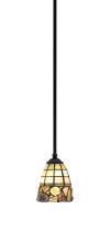  560-MB-9735 - Zilo Stem Mini Pendant, Matte Black Finish, 7" Cobblestone Art Glass