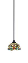  560-MB-9905 - Zilo Stem Mini Pendant, Matte Black Finish, 7" Kaleidoscope Art Glass