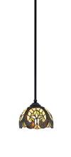  560-MB-9945 - Zilo Stem Mini Pendant, Matte Black Finish, 7" Ivory Cypress Art Glass