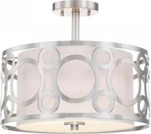  60/5948 - Filigree - 2 Light Semi Flushwith White Linen Shade - Brushed Nickel Finish