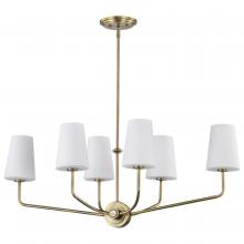  60/7886 - Cordello 6 Light Island Pendant; Vintage Brass Finish; Etched White Opal Glass